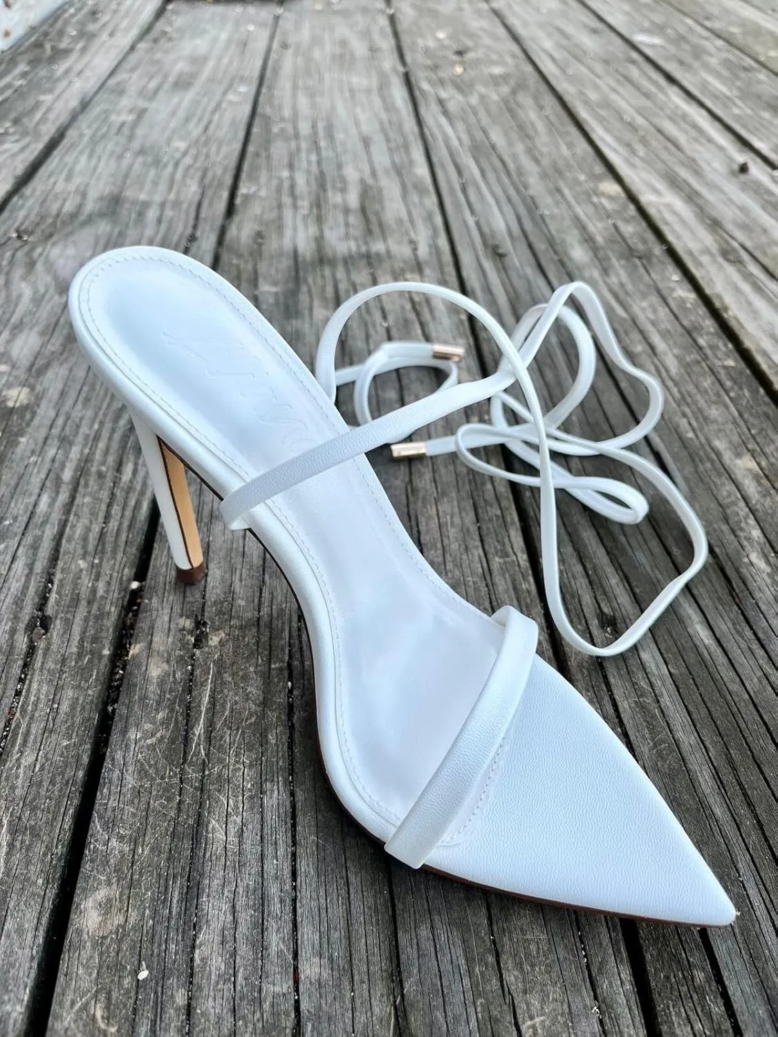 Liliana Women's Lace-Up Heels Sandals Strappy Pointed Toe Stiletto High Heel Sandals-Metallic Shoes