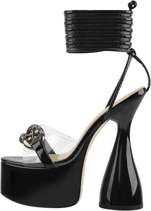 LISHAN Women's Platform Heeled Sandals Slingback Block High Heels