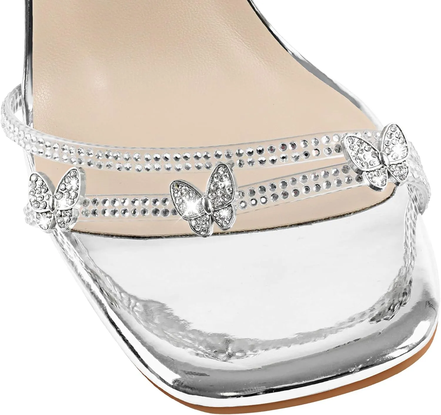 LISHAN Women's Rhinestones Studded Gladiator Lace Up Clear High Heels