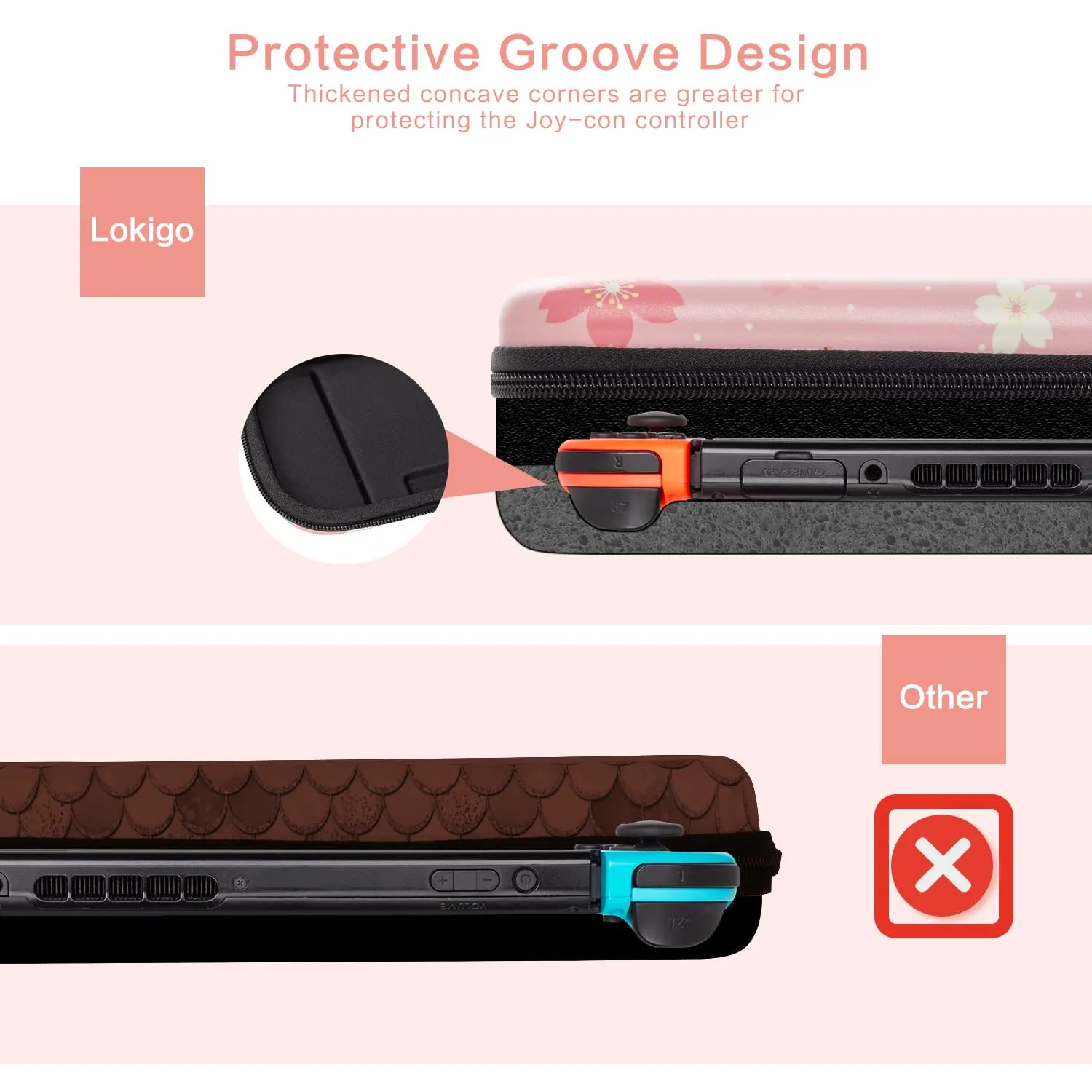Lokigo Nintendo Switch Carrying Case - Pink Switch OLED Case for Girls, Protective Hard Shell Portable Travel Bag with Pockets for Console & Accessories
