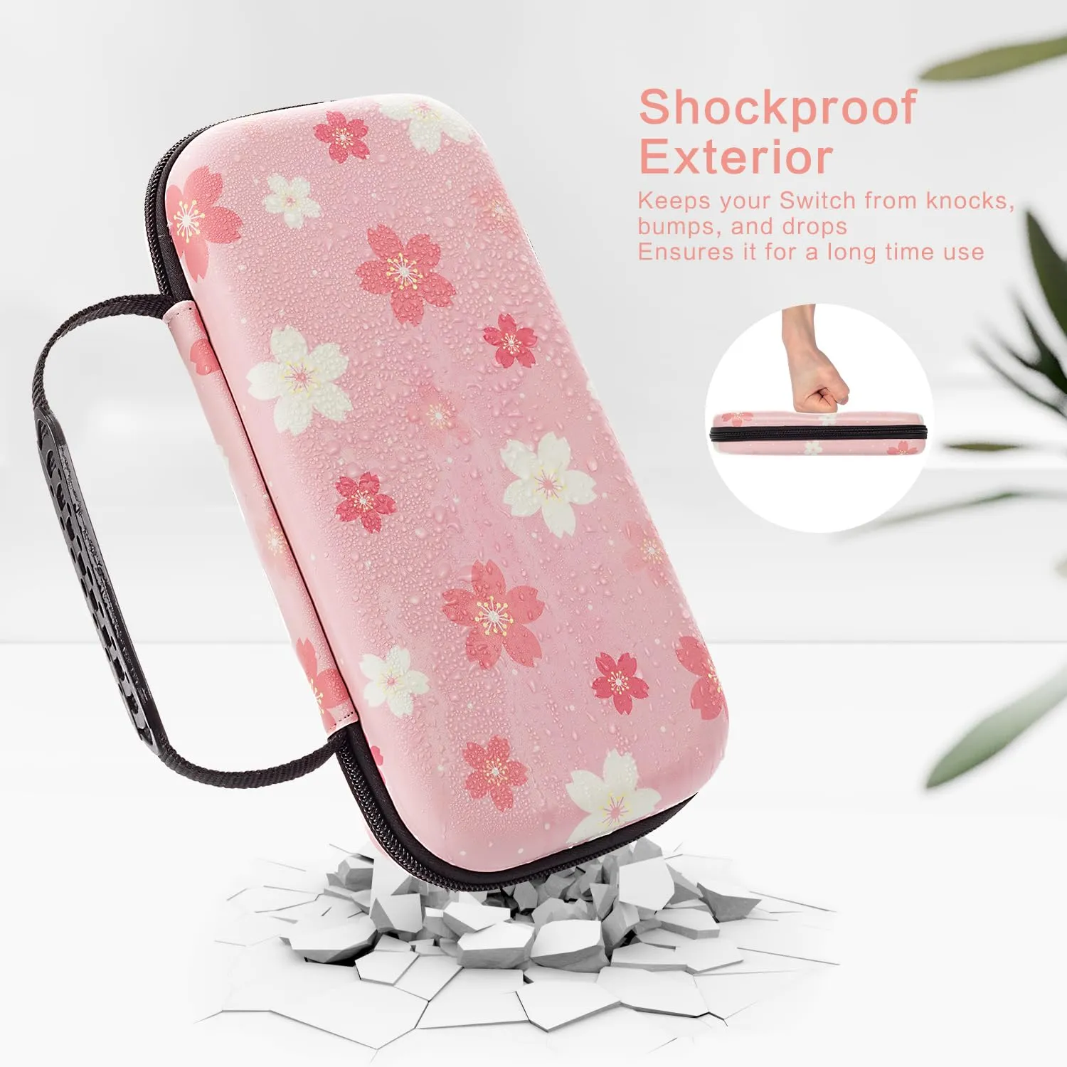 Lokigo Nintendo Switch Carrying Case - Pink Switch OLED Case for Girls, Protective Hard Shell Portable Travel Bag with Pockets for Console & Accessories