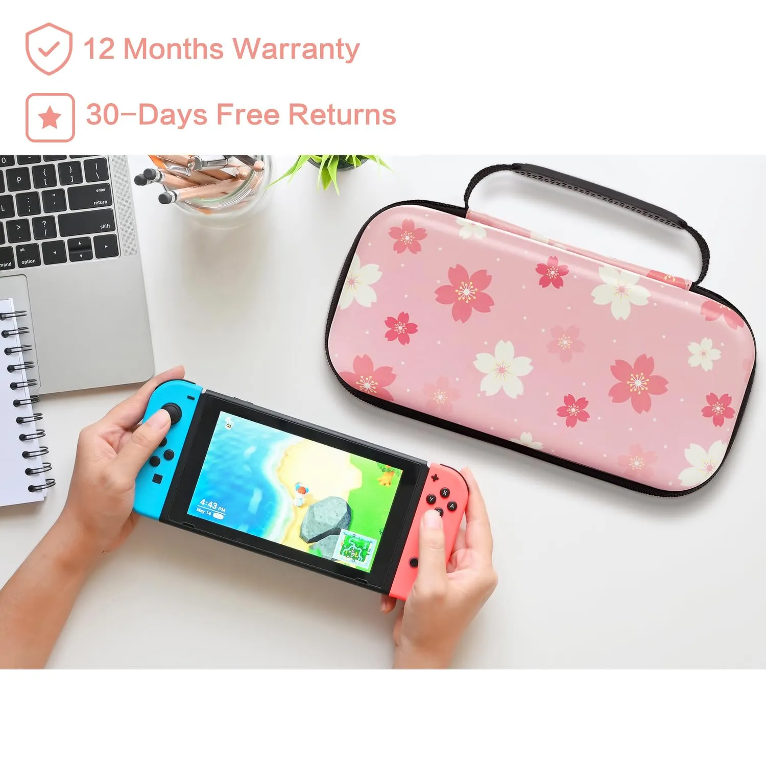 Lokigo Nintendo Switch Carrying Case - Pink Switch OLED Case for Girls, Protective Hard Shell Portable Travel Bag with Pockets for Console & Accessories