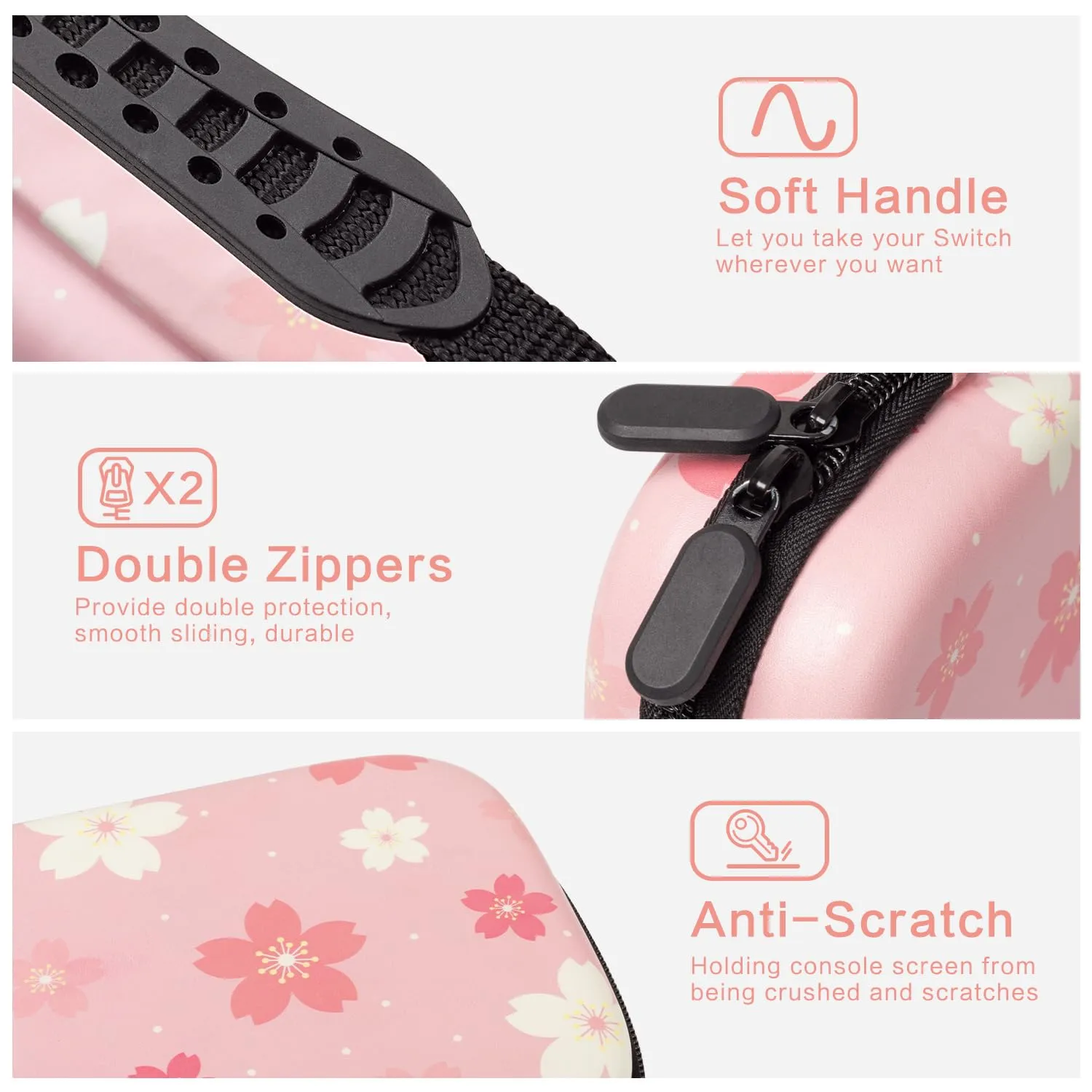 Lokigo Nintendo Switch Carrying Case - Pink Switch OLED Case for Girls, Protective Hard Shell Portable Travel Bag with Pockets for Console & Accessories