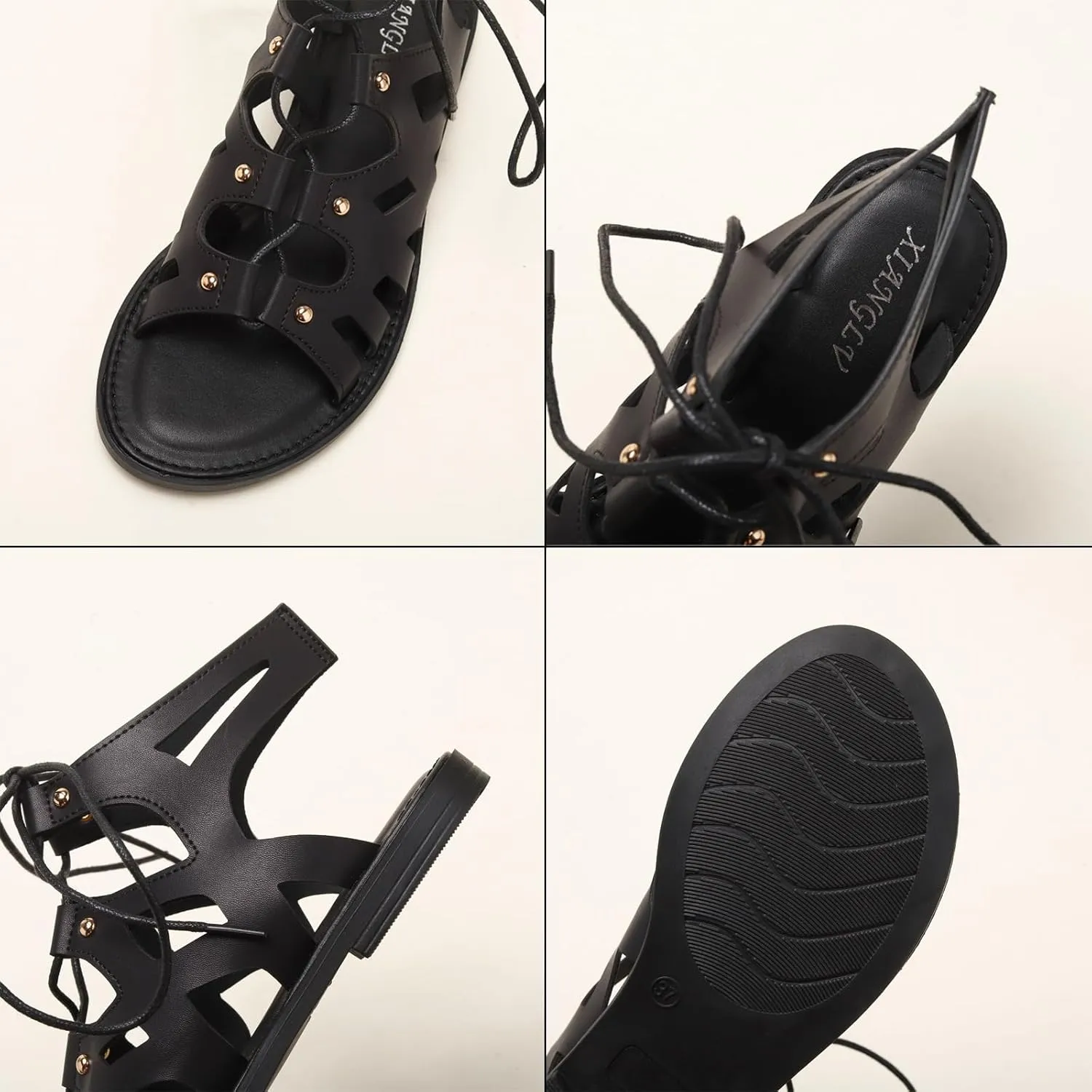 Lossarye Women's Leather Lace Up Flat Gladiator Sandals Comfortable Crisscross Non-Slip Beach Sandals Casual Dressy Roman Sandals