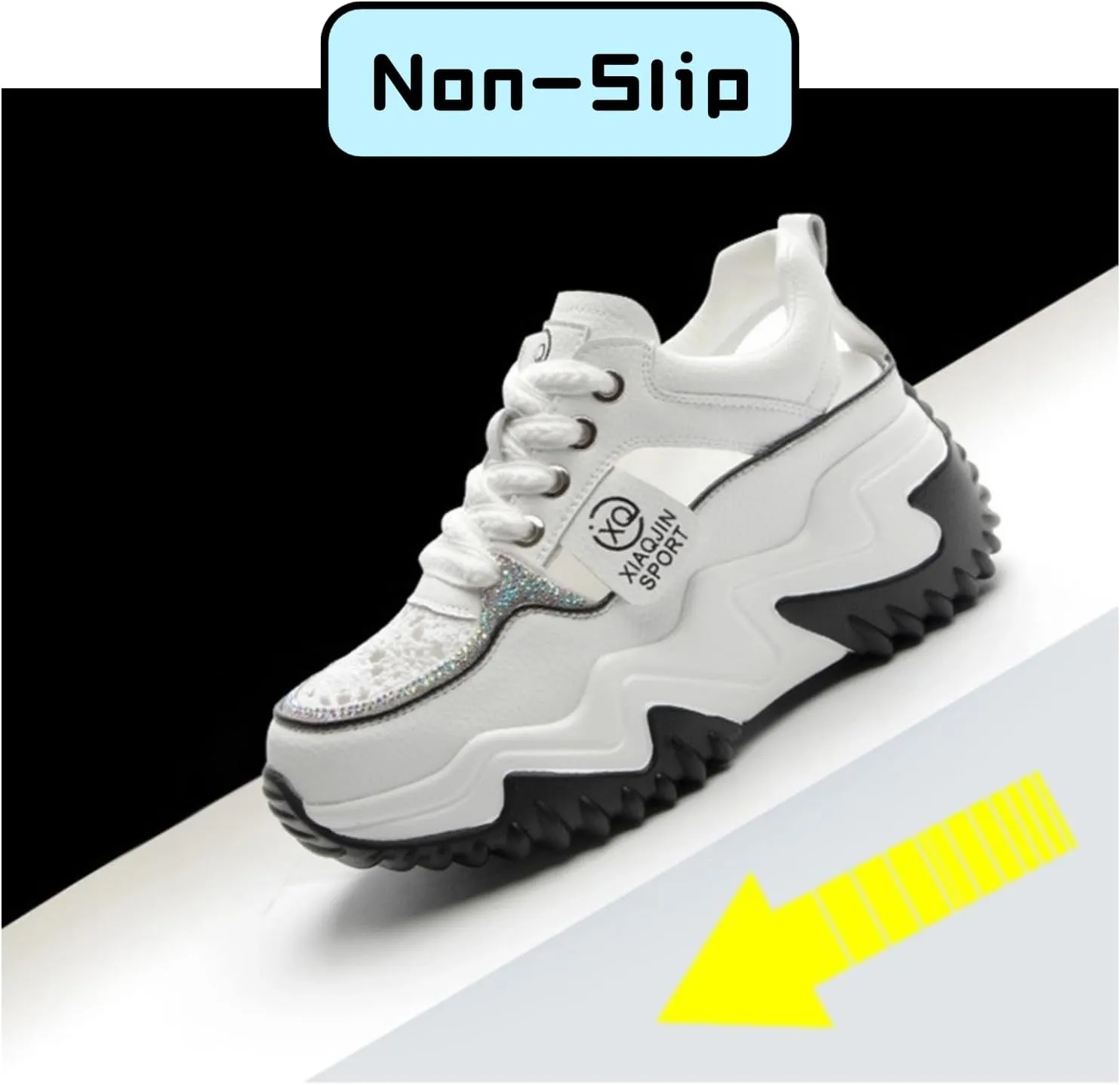 Low-Cut Breathable Mesh Dad Sandals Chunky Sneakers for Women Rhinestone Lace Wedge Shoes Summer Comfort Sport Walking