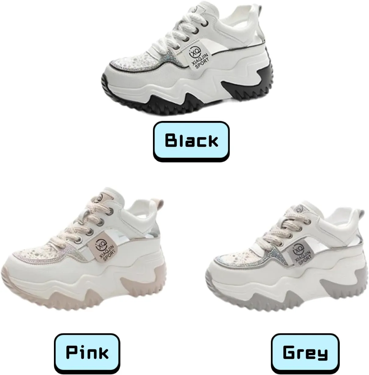 Low-Cut Breathable Mesh Dad Sandals Chunky Sneakers for Women Rhinestone Lace Wedge Shoes Summer Comfort Sport Walking