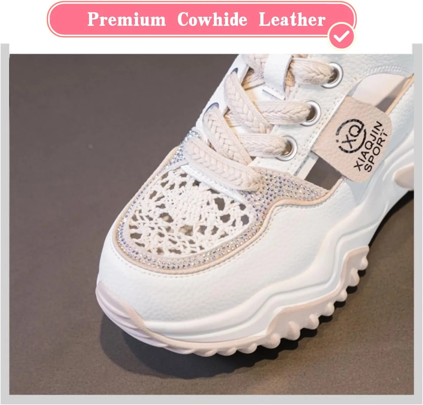 Low-Cut Breathable Mesh Dad Sandals Chunky Sneakers for Women Rhinestone Lace Wedge Shoes Summer Comfort Sport Walking