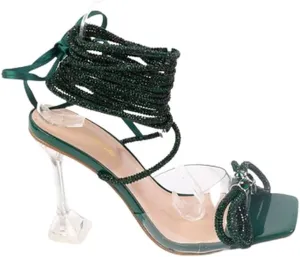 Mata Shoes Women's lace up rhinestone high heel sandals
