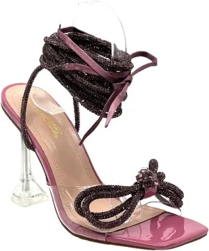 Mata Shoes Women's lace up rhinestone high heel sandals