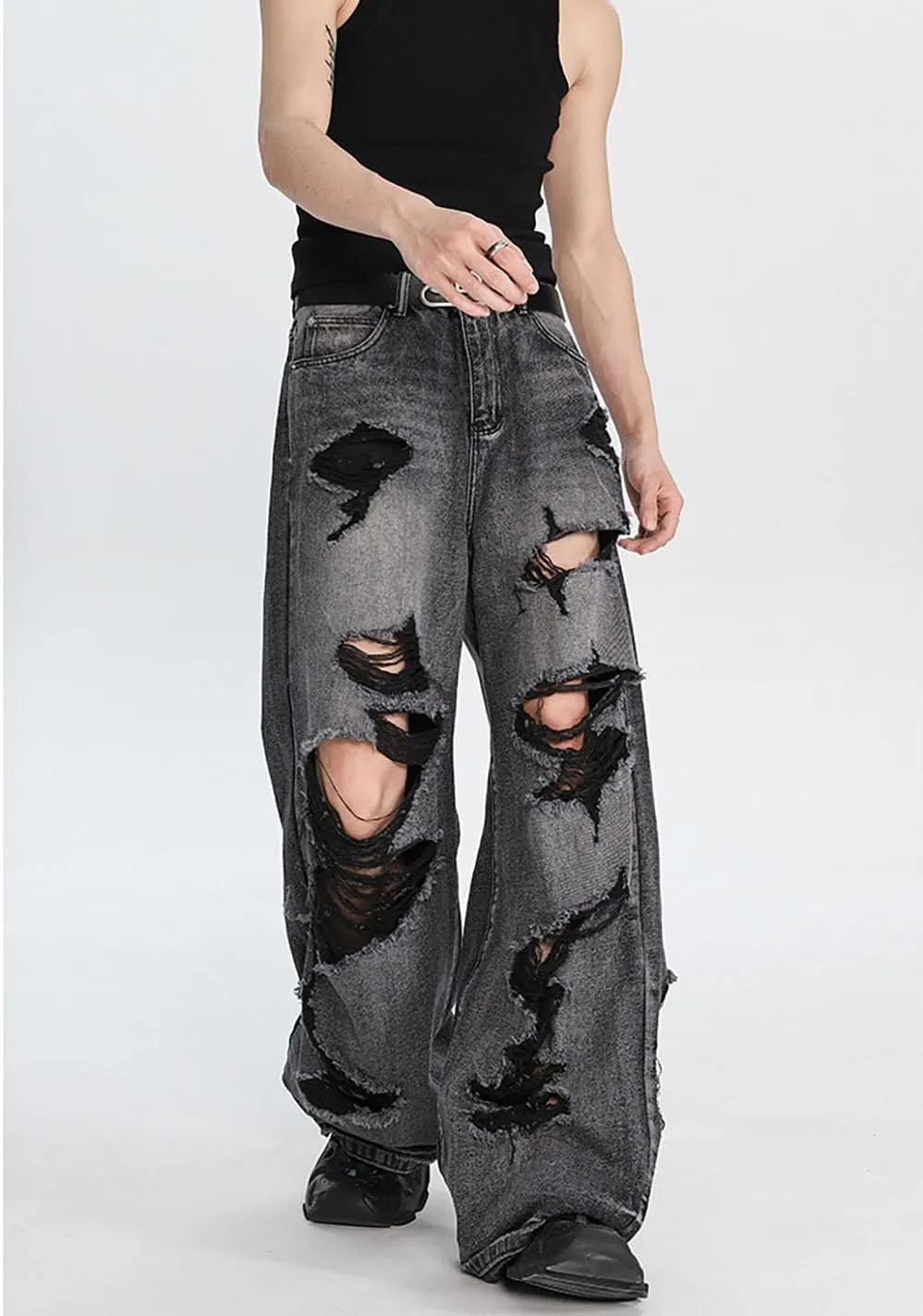 Men's Baggy Jeans Y2k Hip Hop Pants Stacked Jeans for Women Mid Rise Fashion Grunge Streetwear Clothes Black
