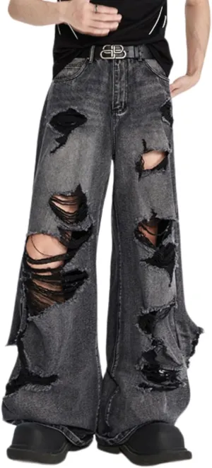 Men's Baggy Jeans Y2k Hip Hop Pants Stacked Jeans for Women Mid Rise Fashion Grunge Streetwear Clothes Black