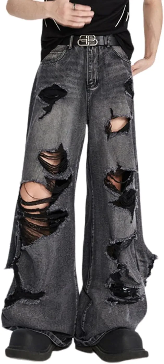 Men's Baggy Jeans Y2k Hip Hop Pants Stacked Jeans for Women Mid Rise Fashion Grunge Streetwear Clothes Black