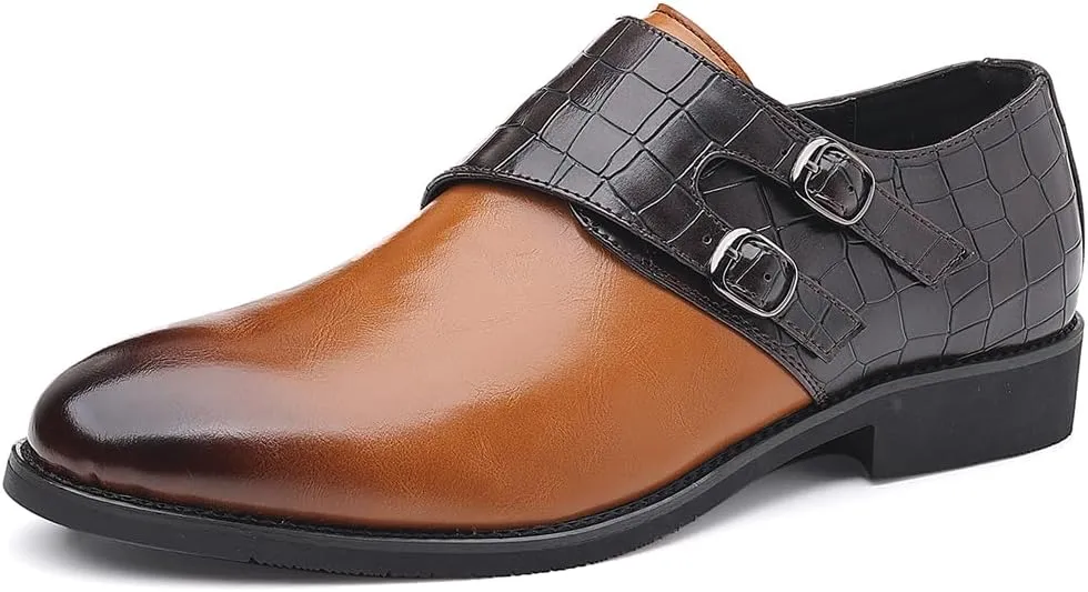 Mens Double Monk Strap Loafer，Men's Dress Loafers Slip-on Formal Shoes