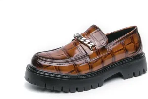 Men's Fashion Textured Leather Lug Sole Platform Comfort Slip - On Loafers Dress Shoes