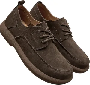 Men's Genuine Leather Round Toe Stacked Platform Oxfords Retro Classic Lace Up Comfortable Non-Slip Block Heel Oxford Sneakers Driving Work Business Dress Shoes