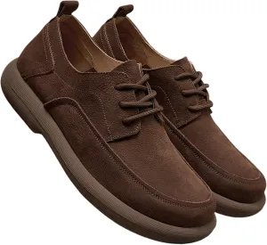Men's Genuine Leather Round Toe Stacked Platform Oxfords Retro Classic Lace Up Comfortable Non-Slip Block Heel Oxford Sneakers Driving Work Business Dress Shoes