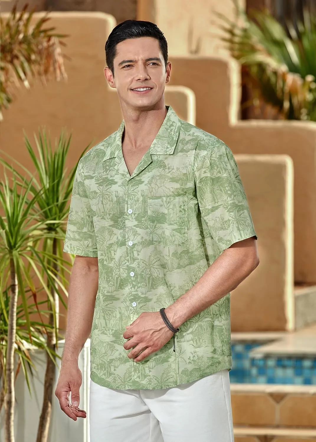 Mens Hawaiian Shirts Short Sleeve Button Down Tropical Beach Shirt 100% Cotton Summer Casual Vacation Floral Aloha Shirt