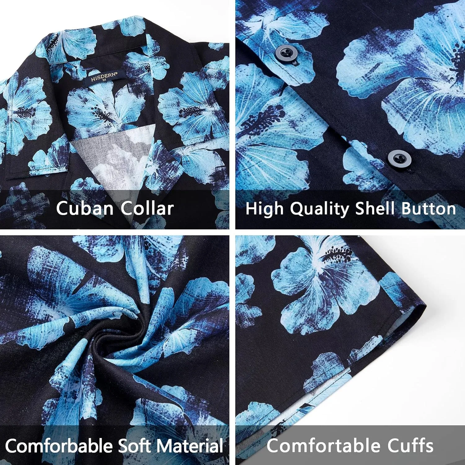 Mens Hawaiian Shirts Short Sleeve Button Down Tropical Beach Shirt 100% Cotton Summer Casual Vacation Floral Aloha Shirt