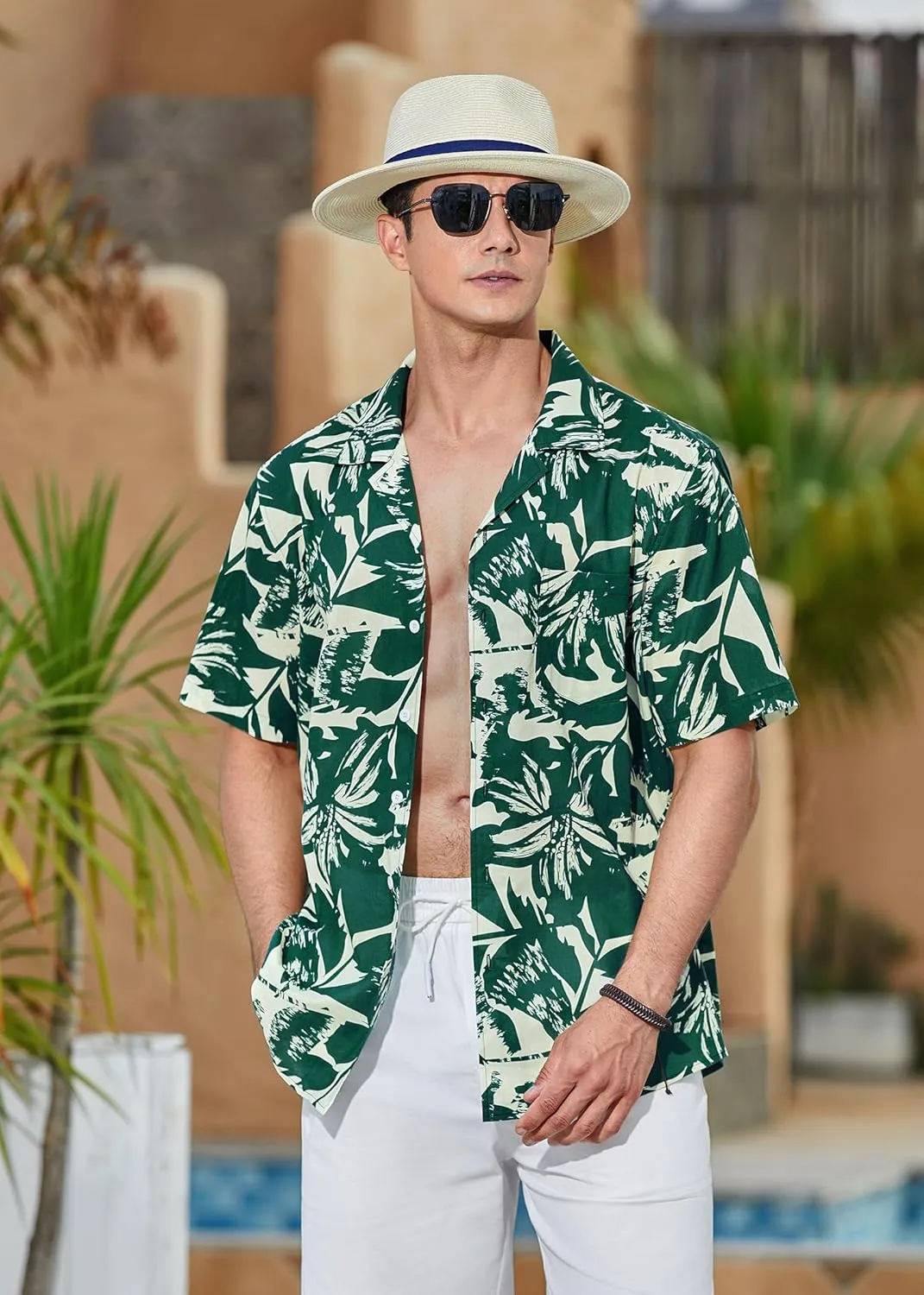 Mens Hawaiian Shirts Short Sleeve Button Down Tropical Beach Shirt 100% Cotton Summer Casual Vacation Floral Aloha Shirt