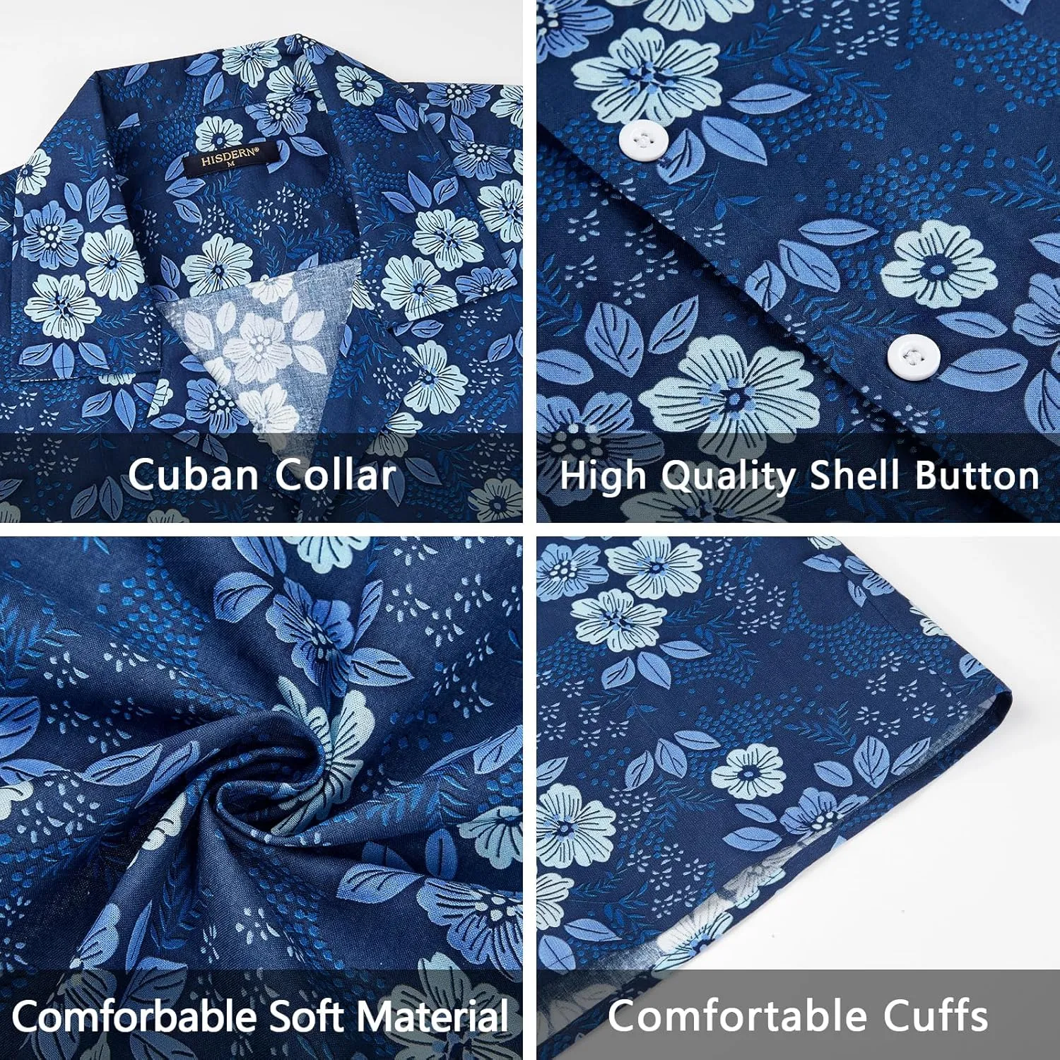 Mens Hawaiian Shirts Short Sleeve Button Down Tropical Beach Shirt 100% Cotton Summer Casual Vacation Floral Aloha Shirt
