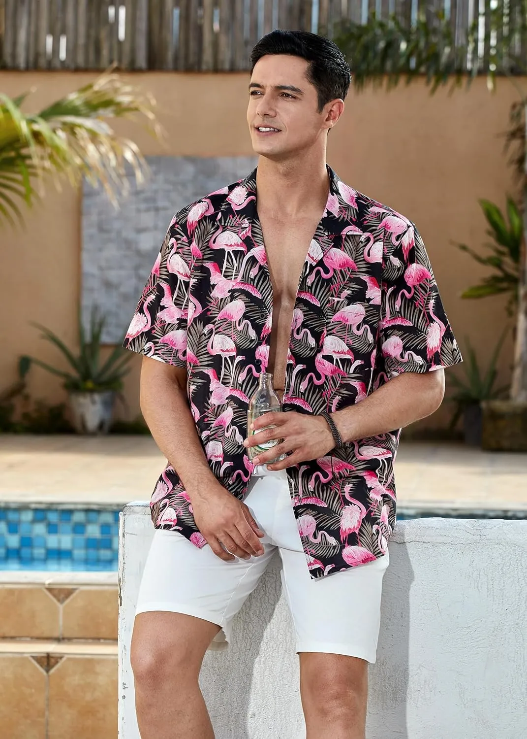 Mens Hawaiian Shirts Short Sleeve Button Down Tropical Beach Shirt 100% Cotton Summer Casual Vacation Floral Aloha Shirt