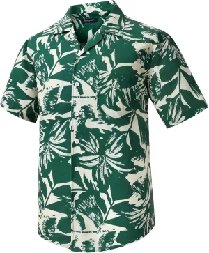 Mens Hawaiian Shirts Short Sleeve Button Down Tropical Beach Shirt 100% Cotton Summer Casual Vacation Floral Aloha Shirt