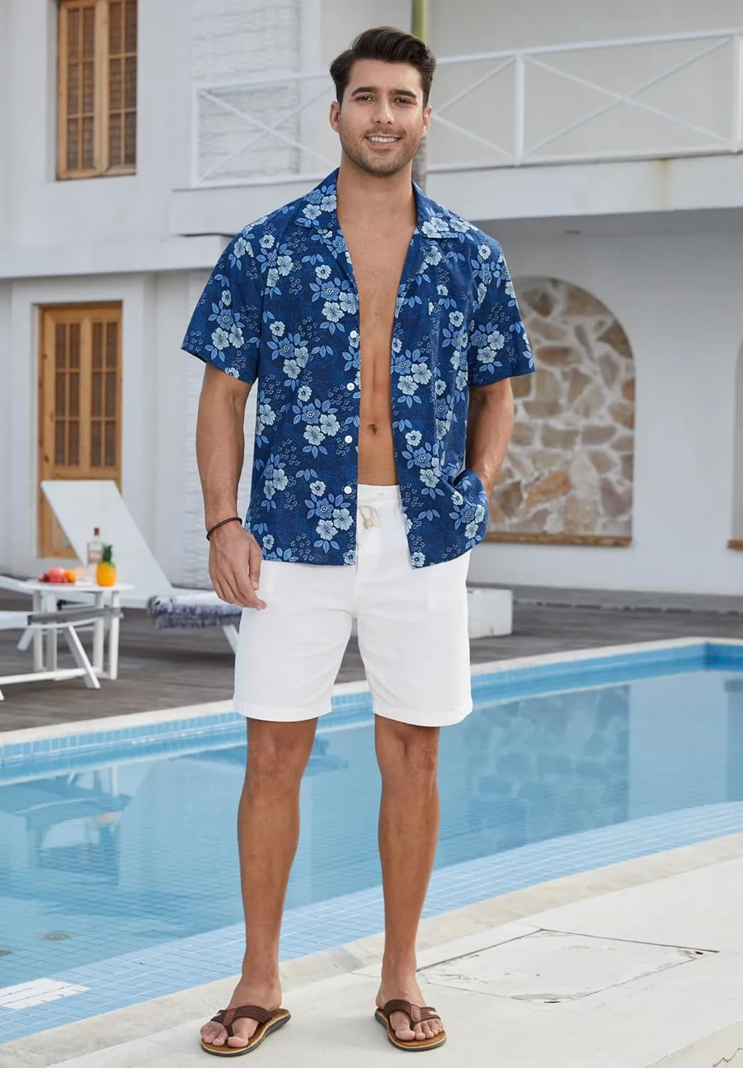 Mens Hawaiian Shirts Short Sleeve Button Down Tropical Beach Shirt 100% Cotton Summer Casual Vacation Floral Aloha Shirt
