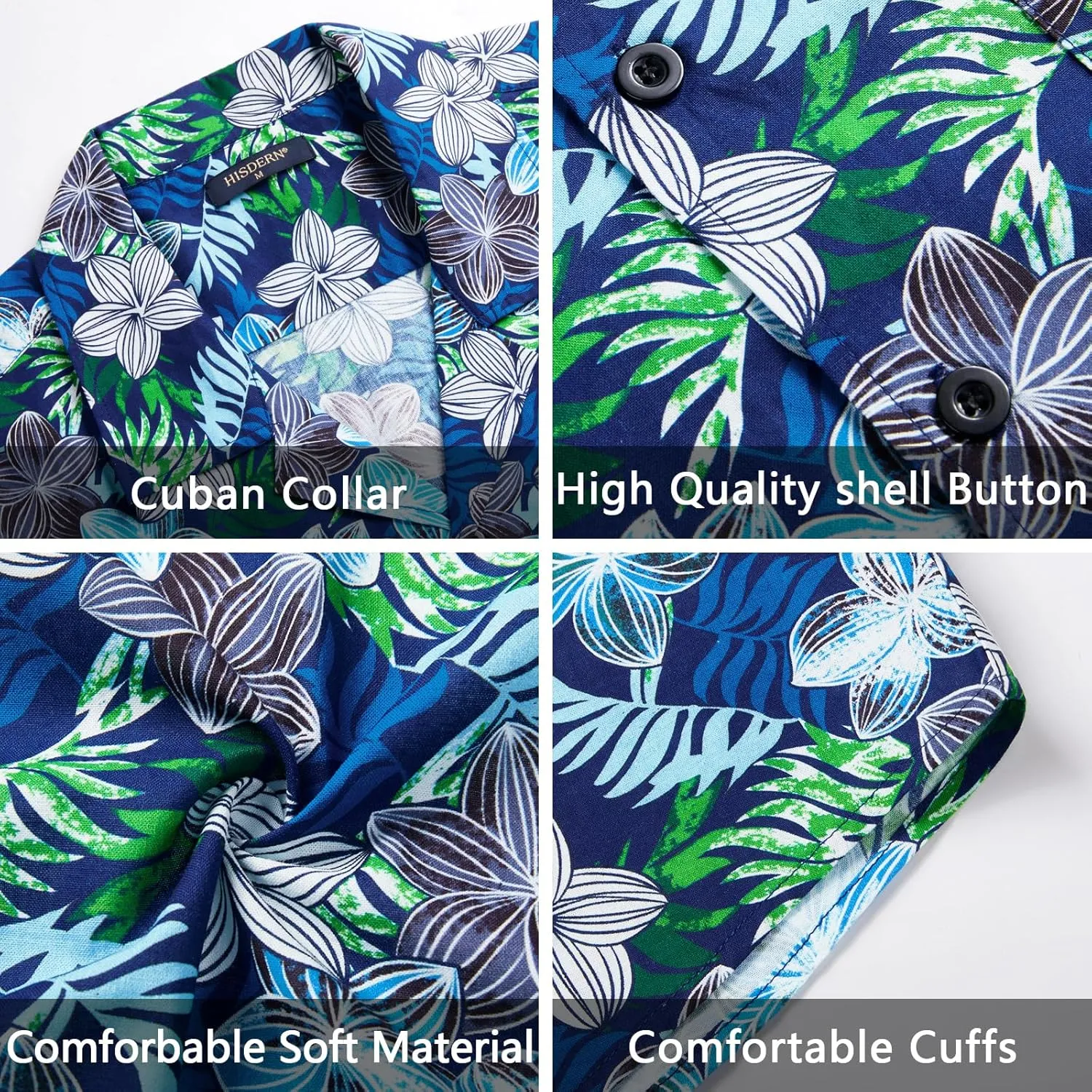 Mens Hawaiian Shirts Short Sleeve Button Down Tropical Beach Shirt 100% Cotton Summer Casual Vacation Floral Aloha Shirt