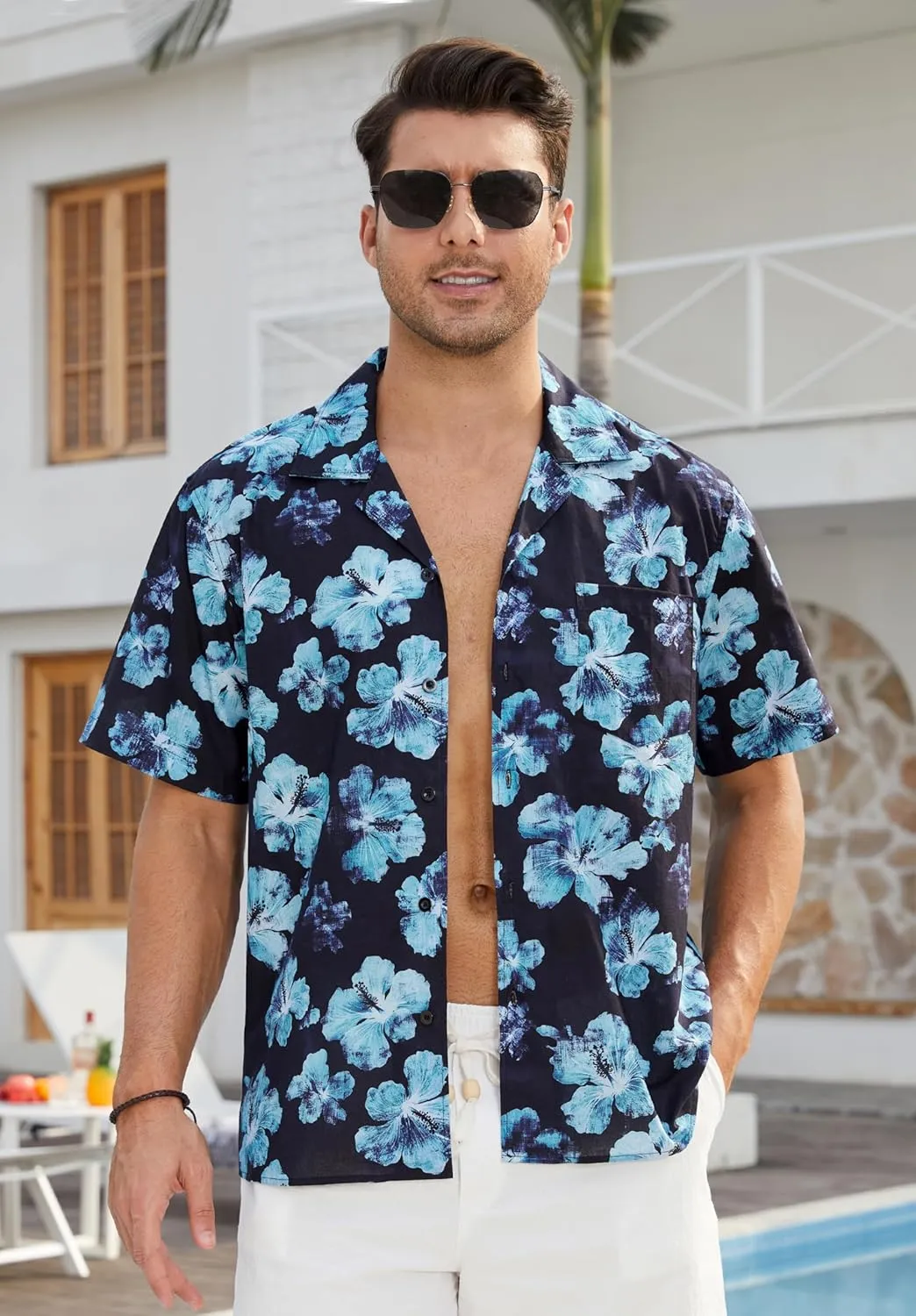 Mens Hawaiian Shirts Short Sleeve Button Down Tropical Beach Shirt 100% Cotton Summer Casual Vacation Floral Aloha Shirt
