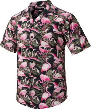 Mens Hawaiian Shirts Short Sleeve Button Down Tropical Beach Shirt 100% Cotton Summer Casual Vacation Floral Aloha Shirt
