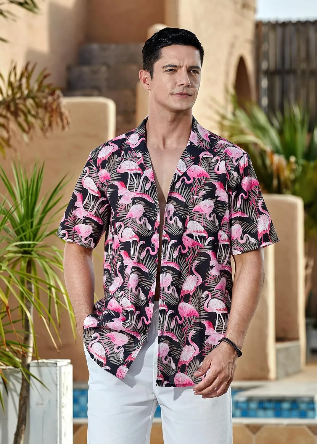 Mens Hawaiian Shirts Short Sleeve Button Down Tropical Beach Shirt 100% Cotton Summer Casual Vacation Floral Aloha Shirt