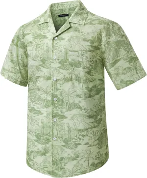 Mens Hawaiian Shirts Short Sleeve Button Down Tropical Beach Shirt 100% Cotton Summer Casual Vacation Floral Aloha Shirt