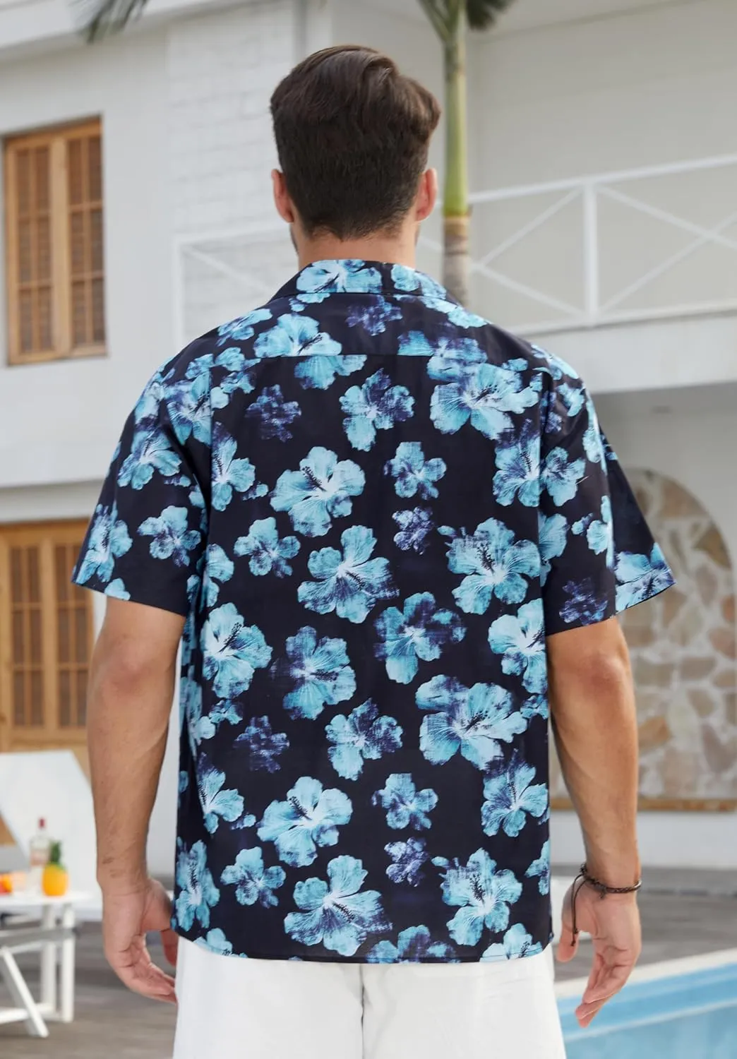 Mens Hawaiian Shirts Short Sleeve Button Down Tropical Beach Shirt 100% Cotton Summer Casual Vacation Floral Aloha Shirt