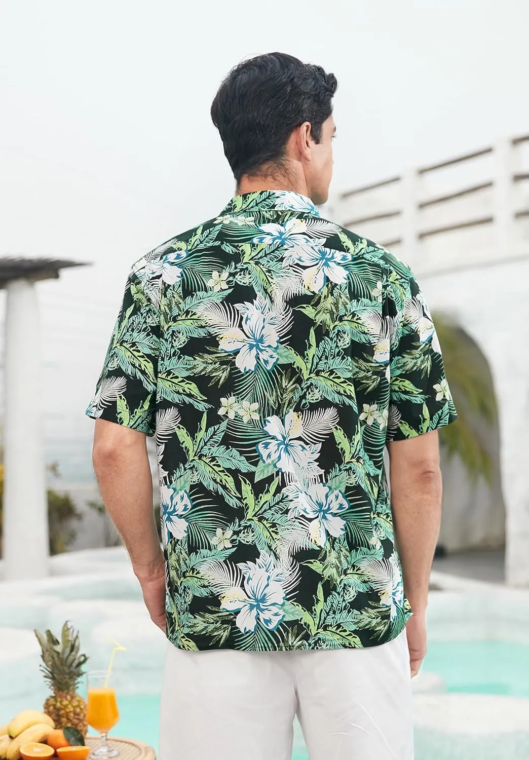 Mens Hawaiian Shirts Short Sleeve Button Down Tropical Beach Shirt 100% Cotton Summer Casual Vacation Floral Aloha Shirt