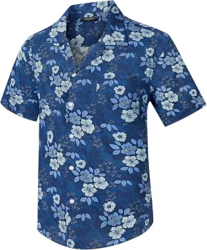 Mens Hawaiian Shirts Short Sleeve Button Down Tropical Beach Shirt 100% Cotton Summer Casual Vacation Floral Aloha Shirt