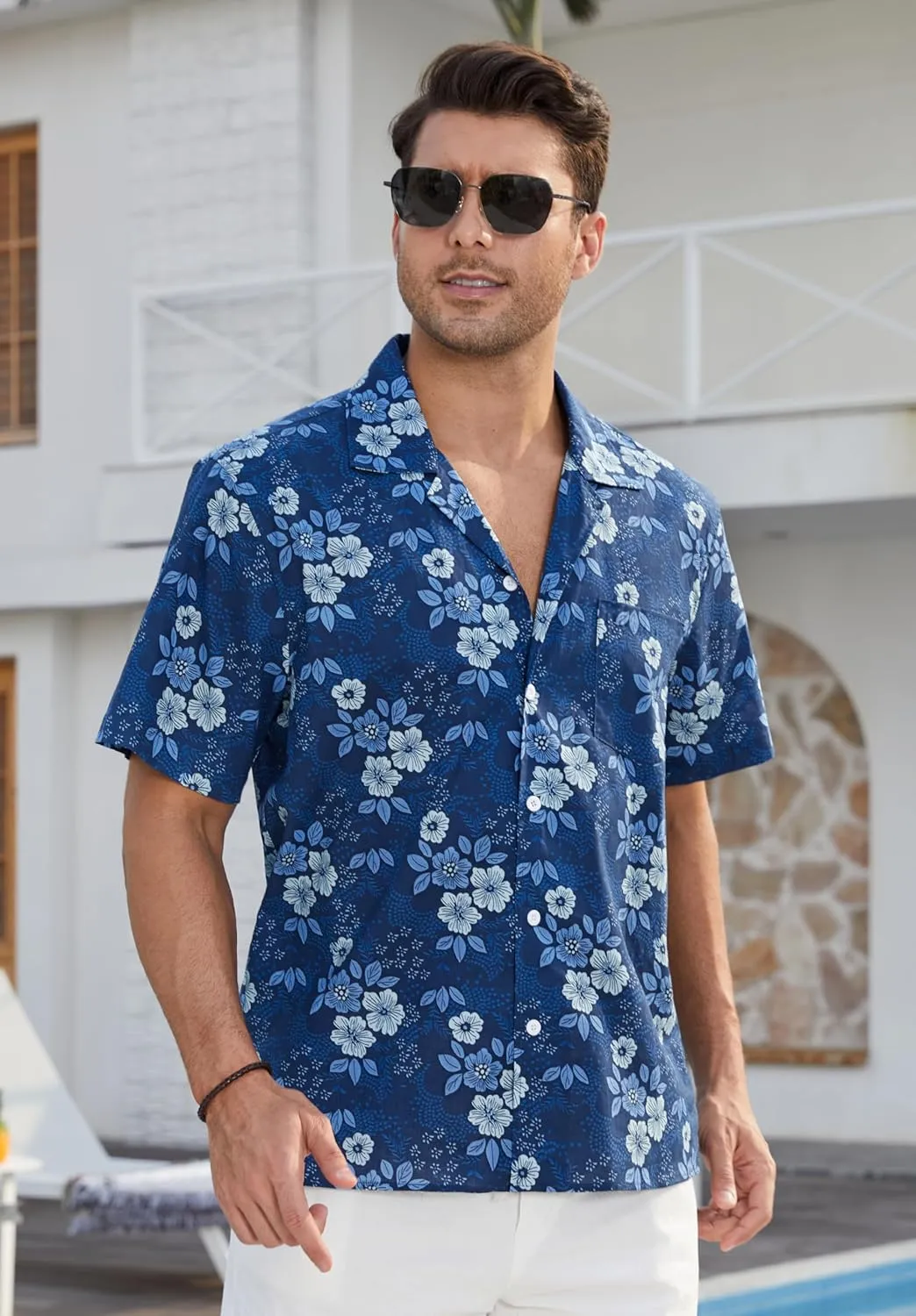 Mens Hawaiian Shirts Short Sleeve Button Down Tropical Beach Shirt 100% Cotton Summer Casual Vacation Floral Aloha Shirt