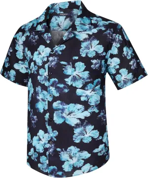 Mens Hawaiian Shirts Short Sleeve Button Down Tropical Beach Shirt 100% Cotton Summer Casual Vacation Floral Aloha Shirt