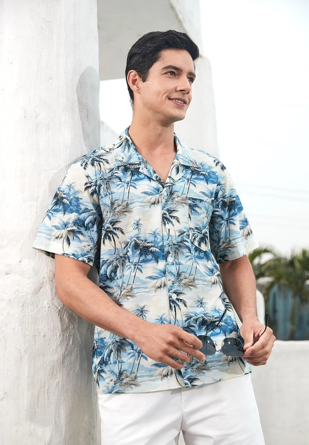 Mens Hawaiian Shirts Short Sleeve Button Down Tropical Beach Shirt 100% Cotton Summer Casual Vacation Floral Aloha Shirt