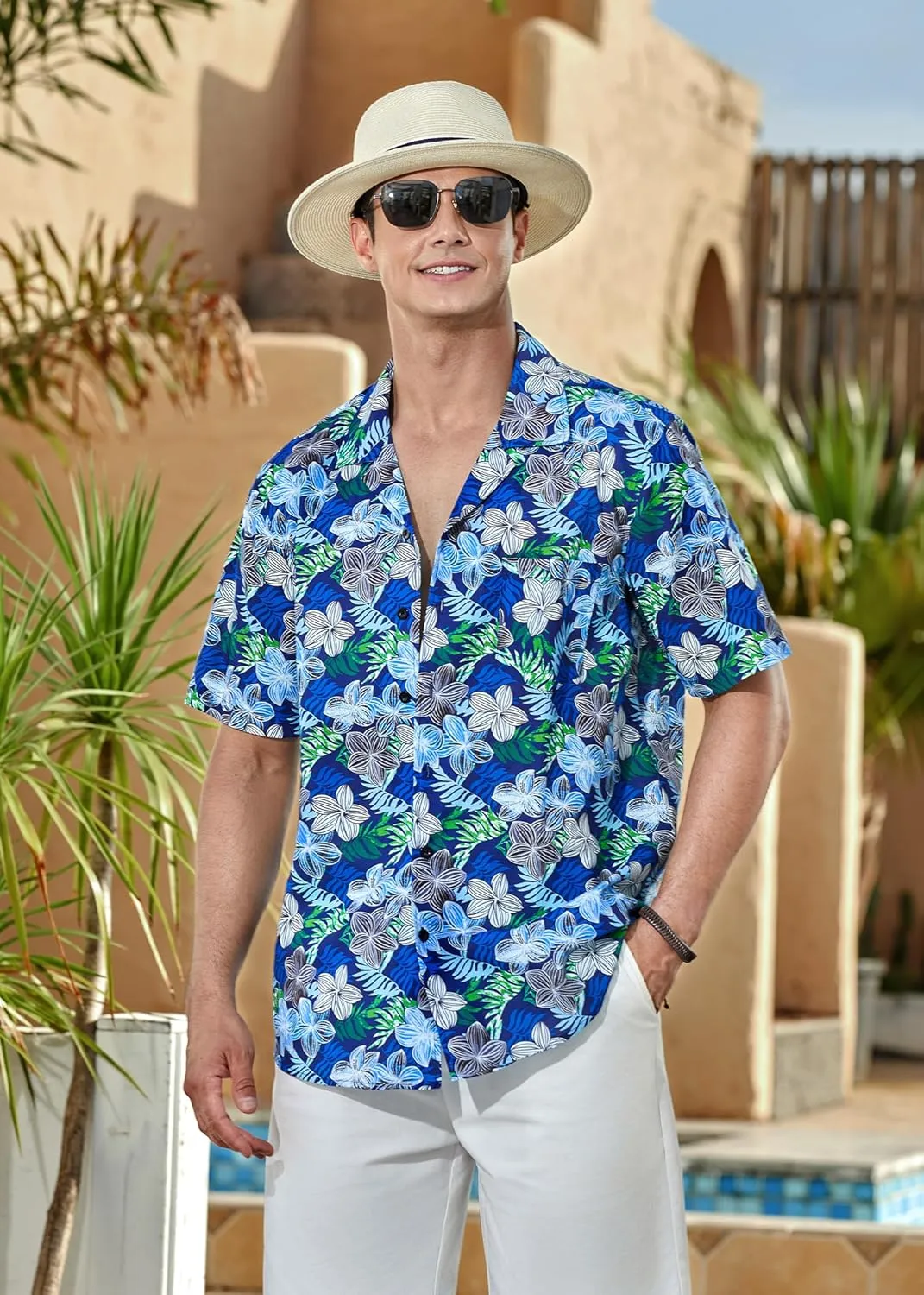 Mens Hawaiian Shirts Short Sleeve Button Down Tropical Beach Shirt 100% Cotton Summer Casual Vacation Floral Aloha Shirt