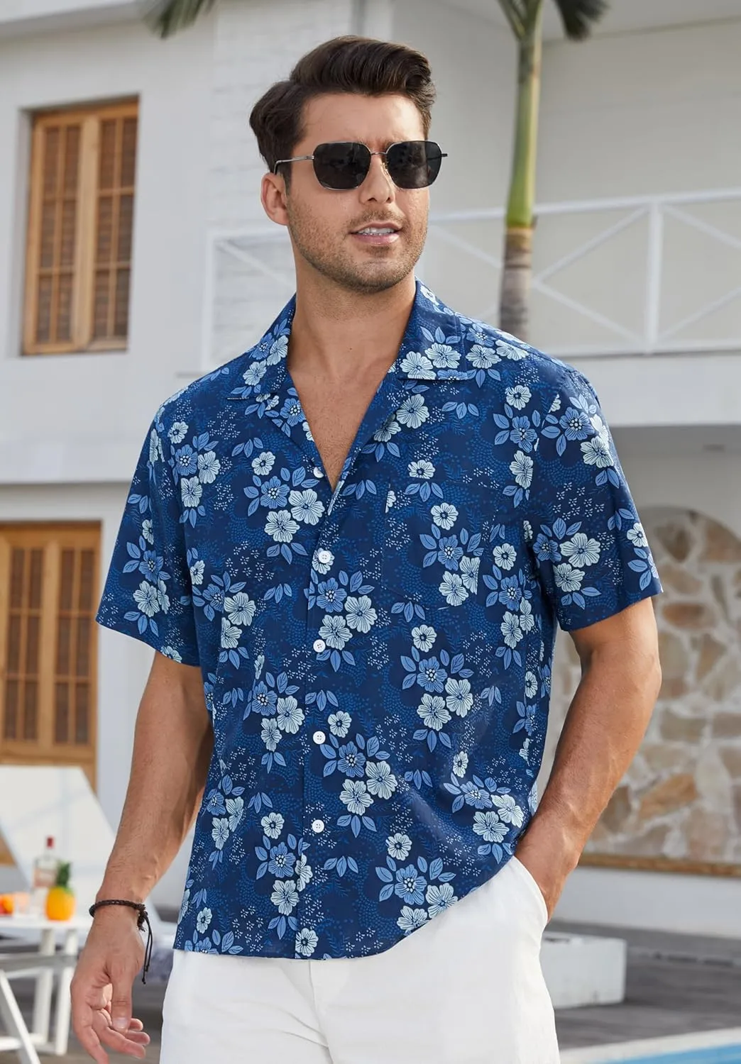 Mens Hawaiian Shirts Short Sleeve Button Down Tropical Beach Shirt 100% Cotton Summer Casual Vacation Floral Aloha Shirt