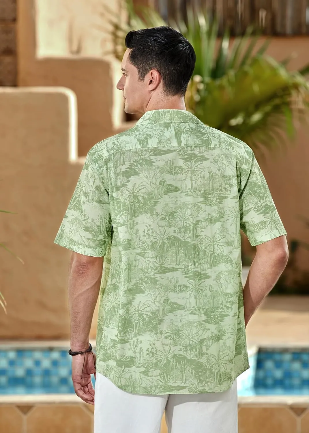 Mens Hawaiian Shirts Short Sleeve Button Down Tropical Beach Shirt 100% Cotton Summer Casual Vacation Floral Aloha Shirt