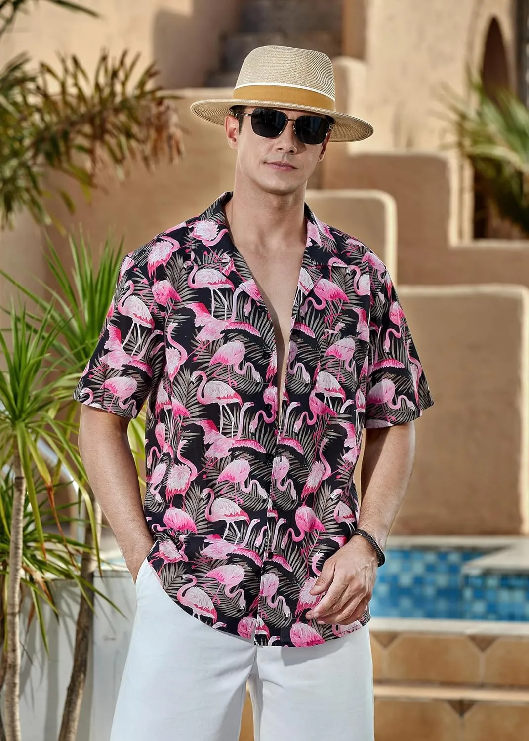 Mens Hawaiian Shirts Short Sleeve Button Down Tropical Beach Shirt 100% Cotton Summer Casual Vacation Floral Aloha Shirt