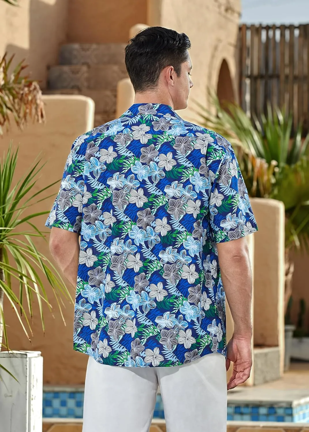 Mens Hawaiian Shirts Short Sleeve Button Down Tropical Beach Shirt 100% Cotton Summer Casual Vacation Floral Aloha Shirt