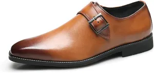 Men's Leather Square Toe Monk Strap Loafers,Classic Slip on Dress Shoes,Low Top Formal Business Oxford Shoes
