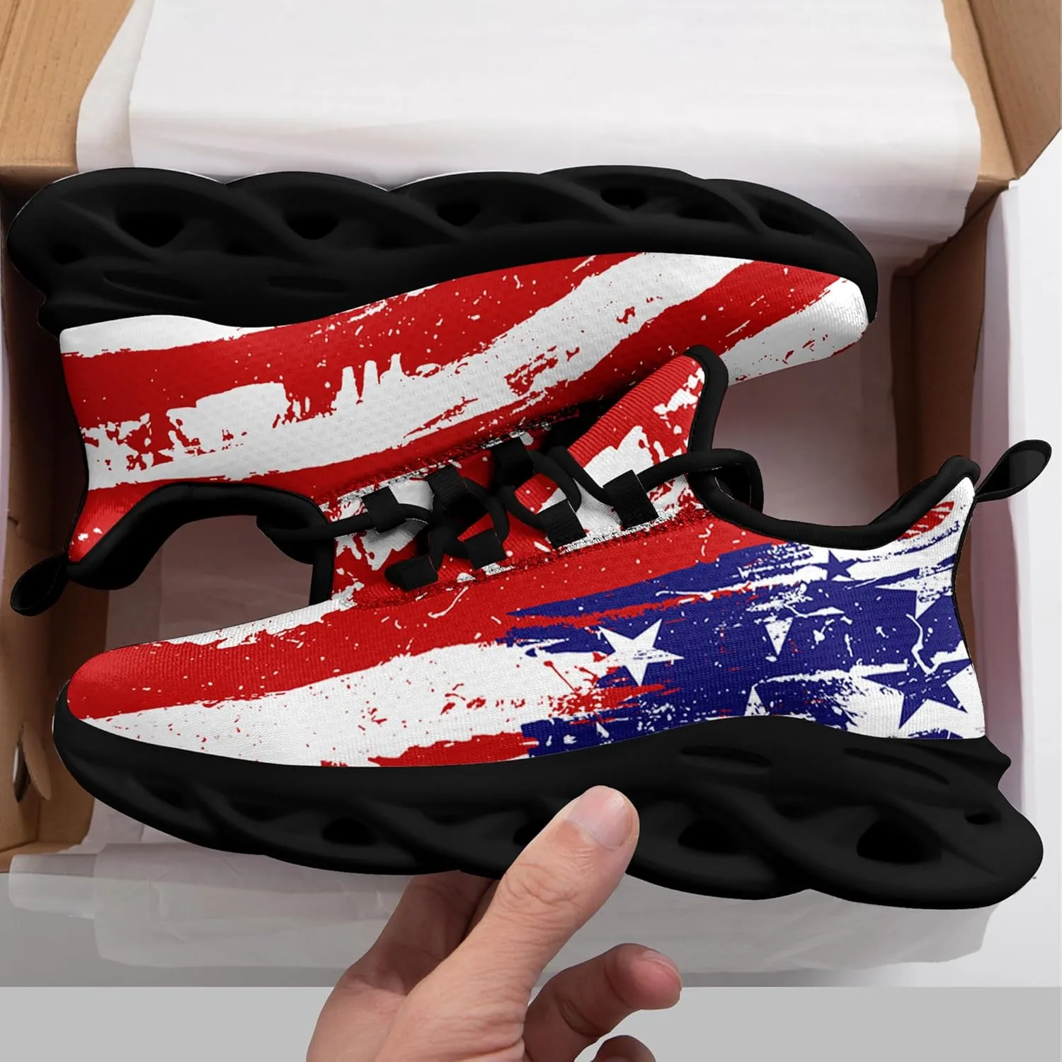 Men's Mesh Running Tennis Shoes, American Flag Patterns Design for Patriotic Enthusiasts and Veterans