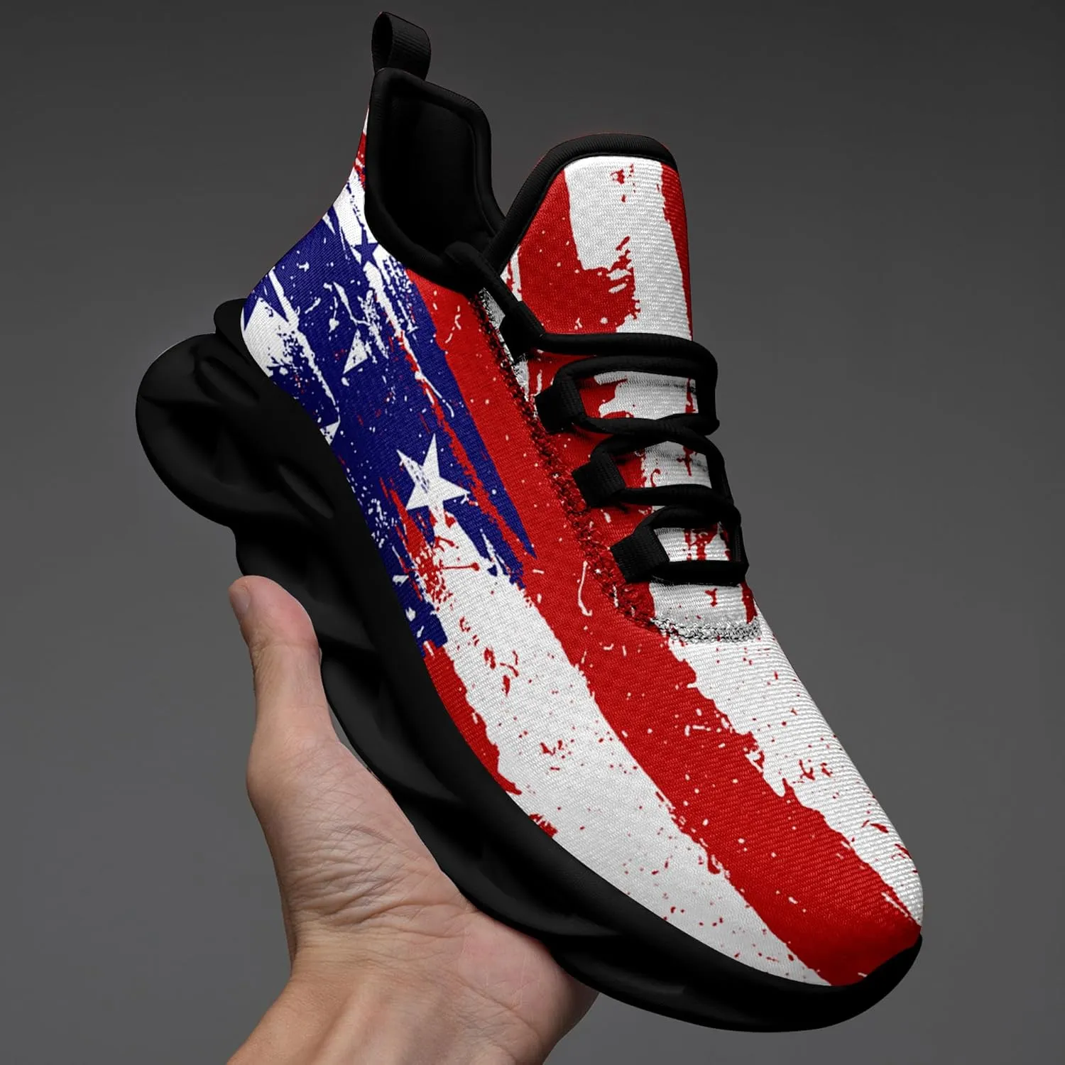 Men's Mesh Running Tennis Shoes, American Flag Patterns Design for Patriotic Enthusiasts and Veterans