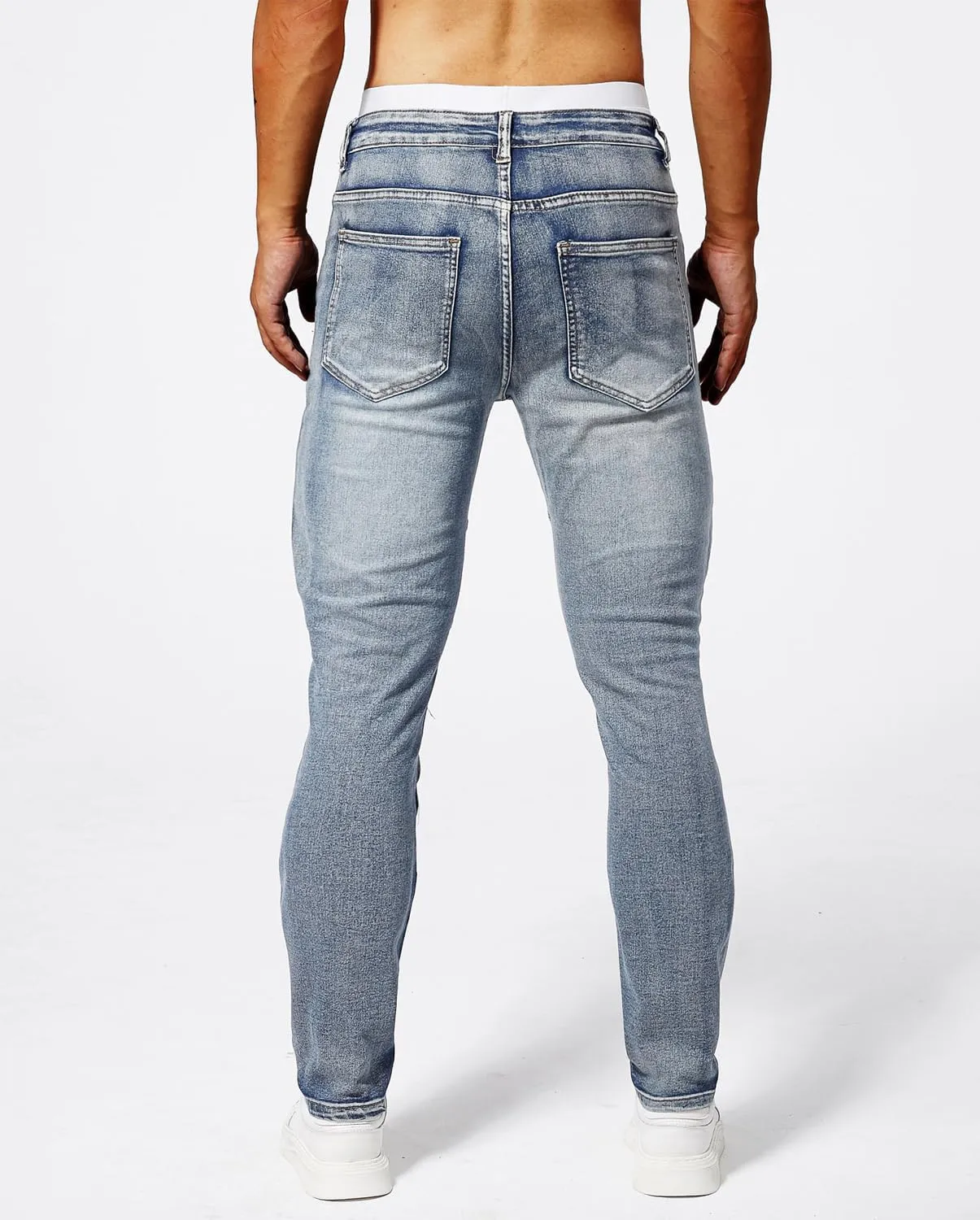 Mens Stretch Slim Fit Jeans Mid Rise Straight Leg Skinny Biker Jeans Y2k Cargo Denim Pants for Teen Boys Streetwear