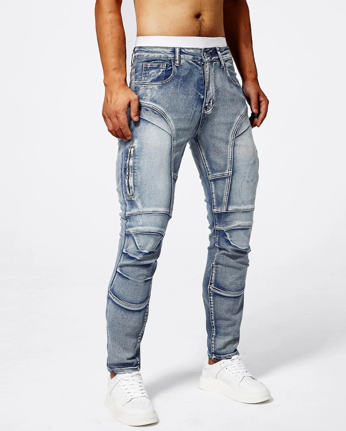 Mens Stretch Slim Fit Jeans Mid Rise Straight Leg Skinny Biker Jeans Y2k Cargo Denim Pants for Teen Boys Streetwear