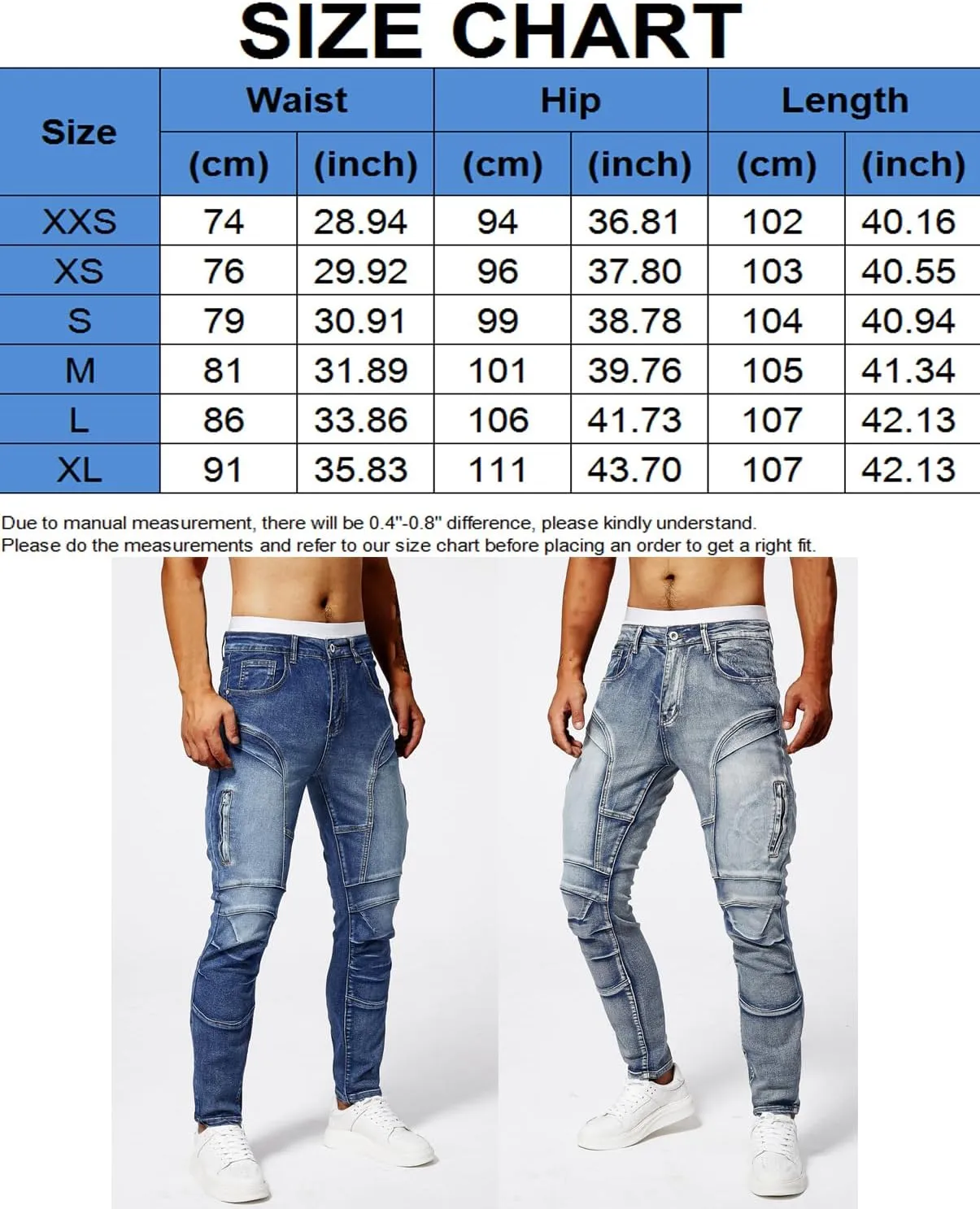Mens Stretch Slim Fit Jeans Mid Rise Straight Leg Skinny Biker Jeans Y2k Cargo Denim Pants for Teen Boys Streetwear