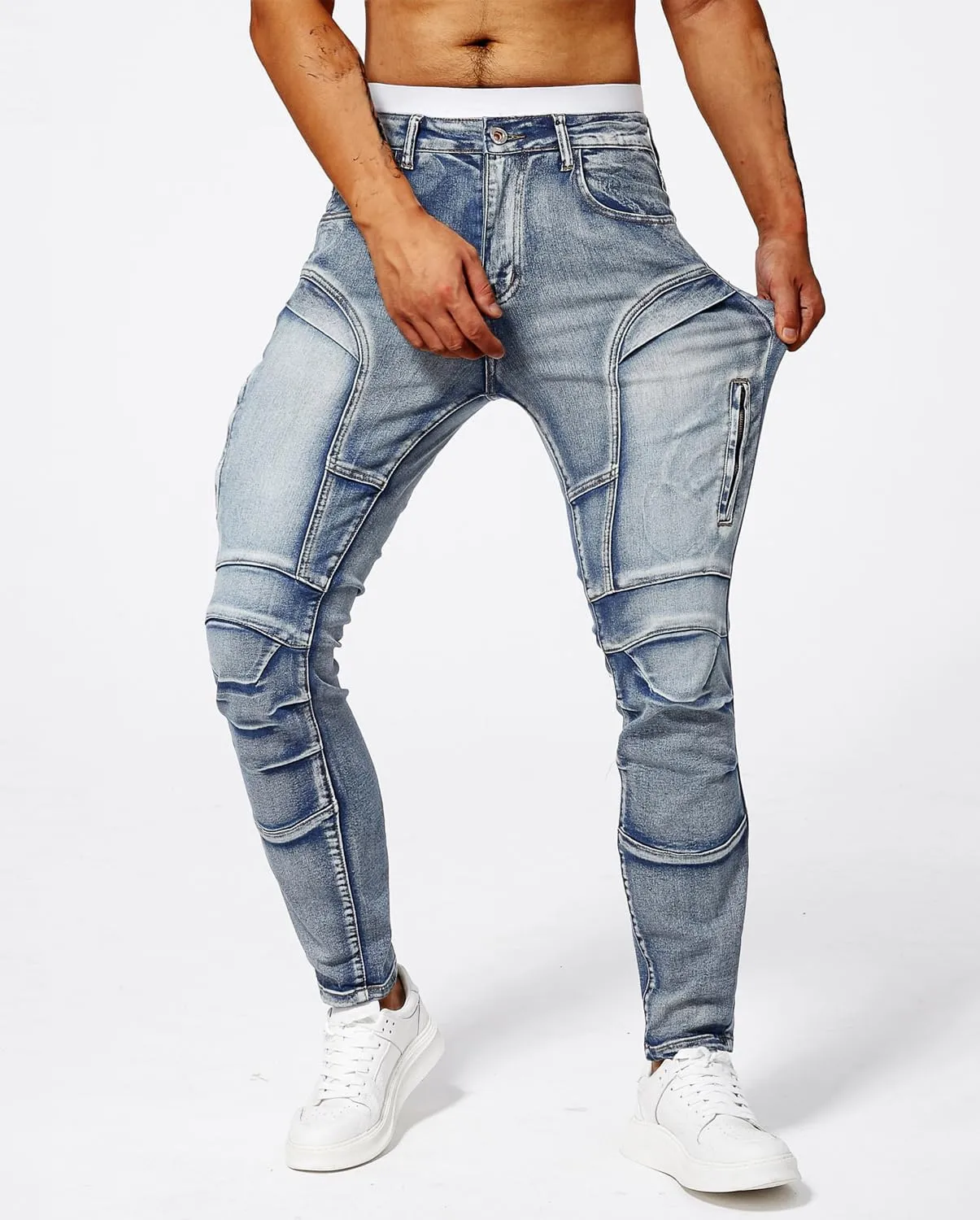Mens Stretch Slim Fit Jeans Mid Rise Straight Leg Skinny Biker Jeans Y2k Cargo Denim Pants for Teen Boys Streetwear